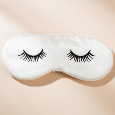 White Silk Eye Mask with Printed Eyelashes UK for Sale