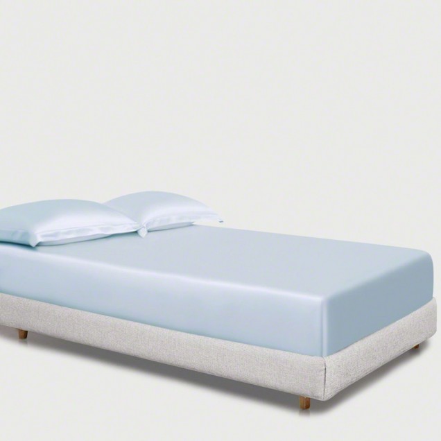 Baby Blue 22 Momme Mulberry Silk Fitted Sheet UK for Sale Baby Blue 22 Momme Mulberry Silk Fitted Sheet UK for Sale