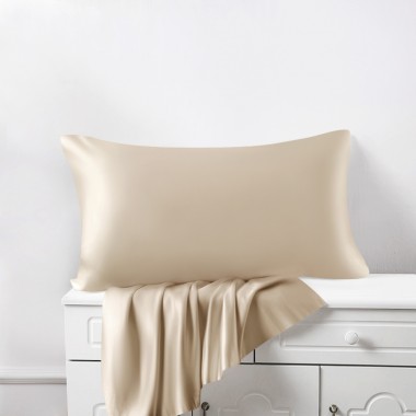 Beige 22 Momme Mulberry Zipper Silk Pillowcase UK for Sale