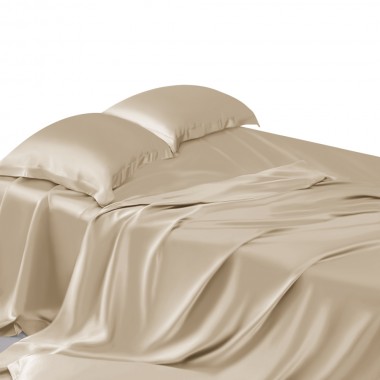 Beige 22 Momme Mulberry Silk Sheet Set UK for Sale