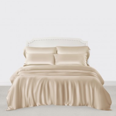 Beige 3 PCS 22 Momme Mulberry Silk Duvet Cover Set UK for Sale