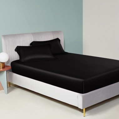 Black 22 Momme Mulberry Silk Fitted Sheet UK for Sale