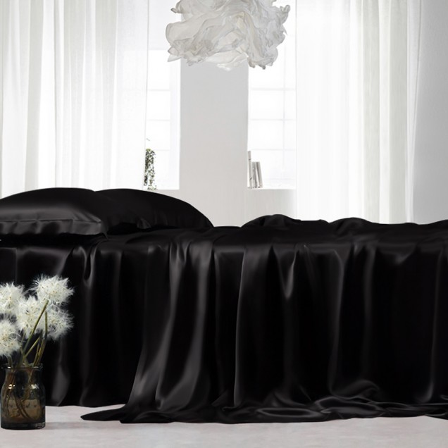 Black 22 Momme Mulberry Silk Flat Sheet UK for Sale Black 22 Momme Mulberry Silk Flat Sheet UK for Sale