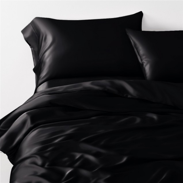 Black 3 PCS 22 Momme Mulberry Silk Duvet Cover Set UK for Sale Black 3 PCS 22 Momme Mulberry Silk Duvet Cover Set UK for Sale