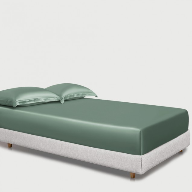 Celadon Green 22 Momme Mulberry Silk Fitted Sheet UK for Sale