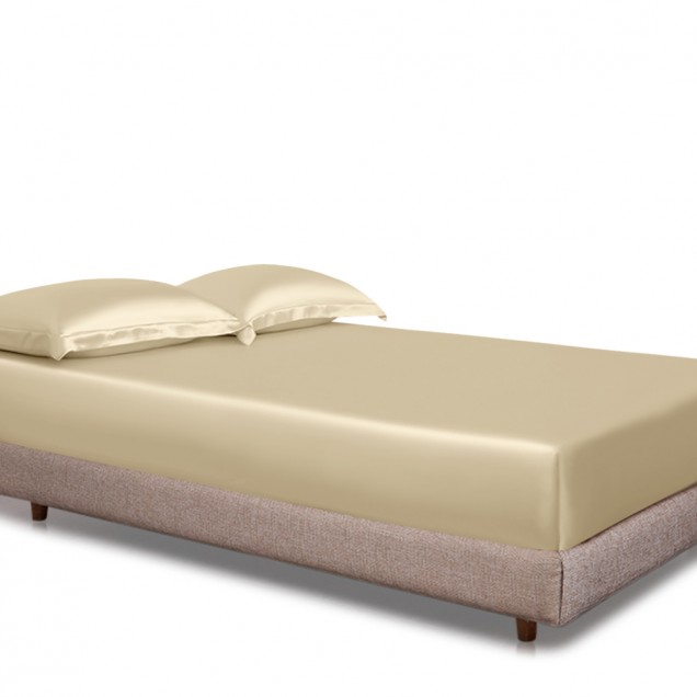 Champagne 22 Momme Mulberry Silk Fitted Sheet UK for Sale Champagne 22 Momme Mulberry Silk Fitted Sheet UK for Sale