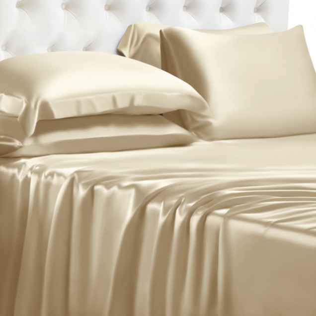 Champagne 22 Momme Mulberry Silk Fitted Sheet UK for Sale Champagne 22 Momme Mulberry Silk Fitted Sheet UK for Sale