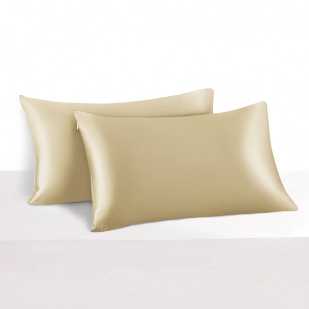 Champagne 22 Momme Mulberry Zipper Silk Pillowcase UK for Sale Champagne 22 Momme Mulberry Zipper Silk Pillowcase UK for Sale