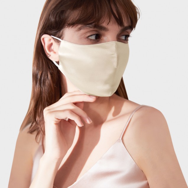 Champagne & White Double-Sided 22 Momme Silk Face Mask UK for Sale