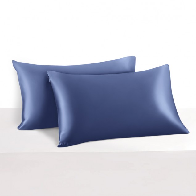 Dark Blue 22 Momme Mulberry Zipper Silk Pillowcase UK for Sale Dark Blue 22 Momme Mulberry Zipper Silk Pillowcase UK for Sale