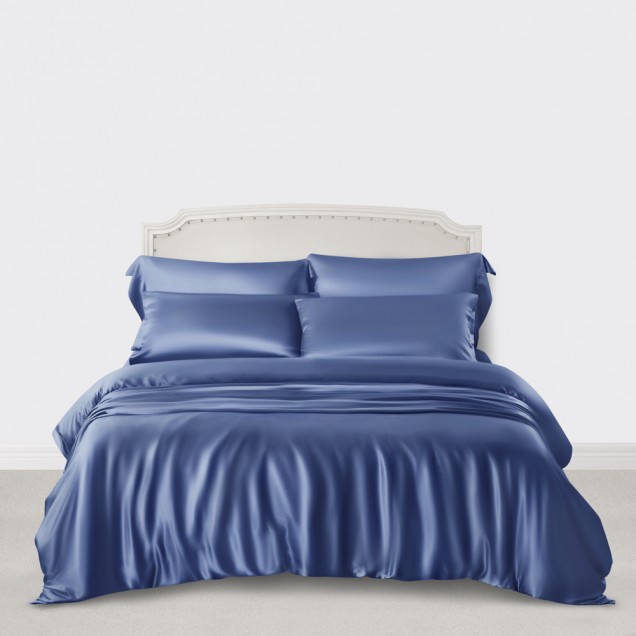 Dark Blue 3 PCS 22 Momme Mulberry Silk Duvet Cover Set UK for Sale Dark Blue 3 PCS 22 Momme Mulberry Silk Duvet Cover Set UK for Sale