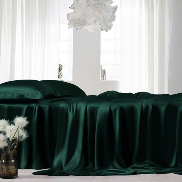 Dark Green 22 Momme Mulberry Silk Sheet Set UK for Sale Dark Green 22 Momme Mulberry Silk Sheet Set UK for Sale