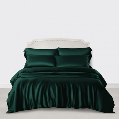 Dark Green 3 PCS 22 Momme Mulberry Silk Duvet Cover Set UK for Sale