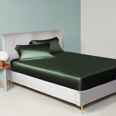 Hunter Green 22 Momme Mulberry Silk Fitted Sheet UK for Sale