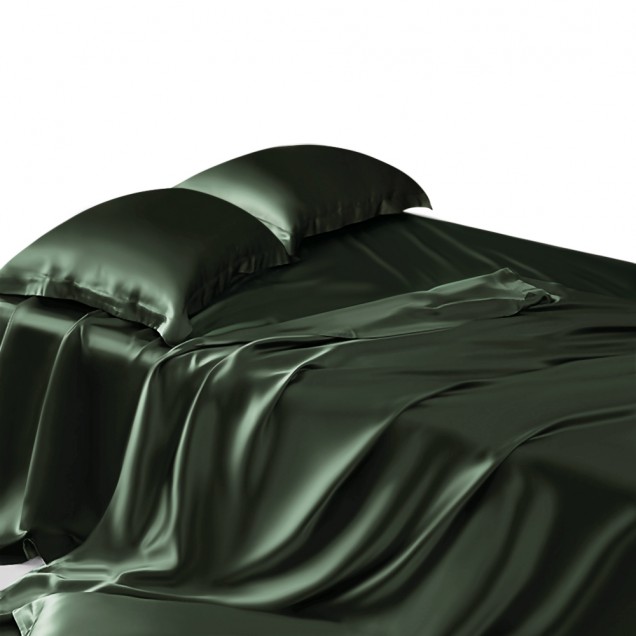 Hunter Green 22 Momme Mulberry Silk Sheet Set UK for Sale Hunter Green 22 Momme Mulberry Silk Sheet Set UK for Sale