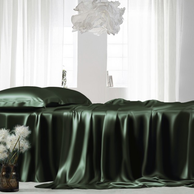 Hunter Green 22 Momme Mulberry Silk Sheet Set UK for Sale Hunter Green 22 Momme Mulberry Silk Sheet Set UK for Sale