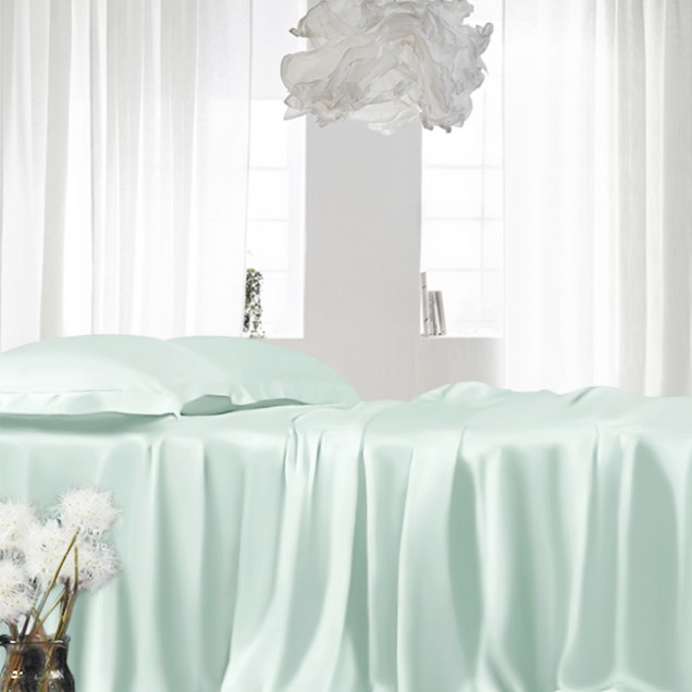 Light Cyan 22 Momme Mulberry Silk Fitted Sheet UK for Sale Light Cyan 22 Momme Mulberry Silk Fitted Sheet UK for Sale