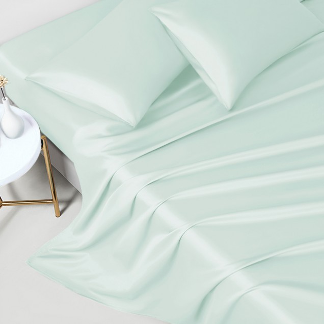 Light Cyan 22 Momme Mulberry Silk Flat Sheet UK for Sale