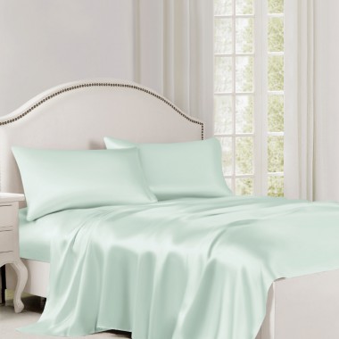 Light Cyan 22 Momme Mulberry Silk Flat Sheet UK for Sale