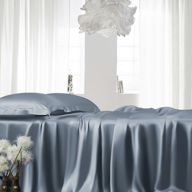 Misty Blue 22 Momme Mulberry Silk Fitted Sheet UK for Sale Misty Blue 22 Momme Mulberry Silk Fitted Sheet UK for Sale