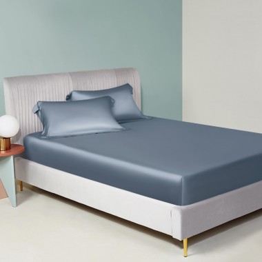 Misty Blue 22 Momme Mulberry Silk Fitted Sheet UK for Sale