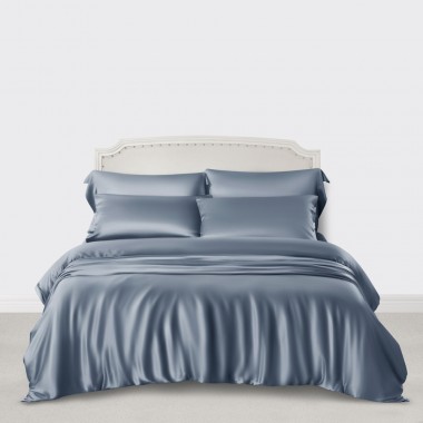 Misty Blue 3 PCS 22 Momme Mulberry Silk Duvet Cover Set UK for Sale