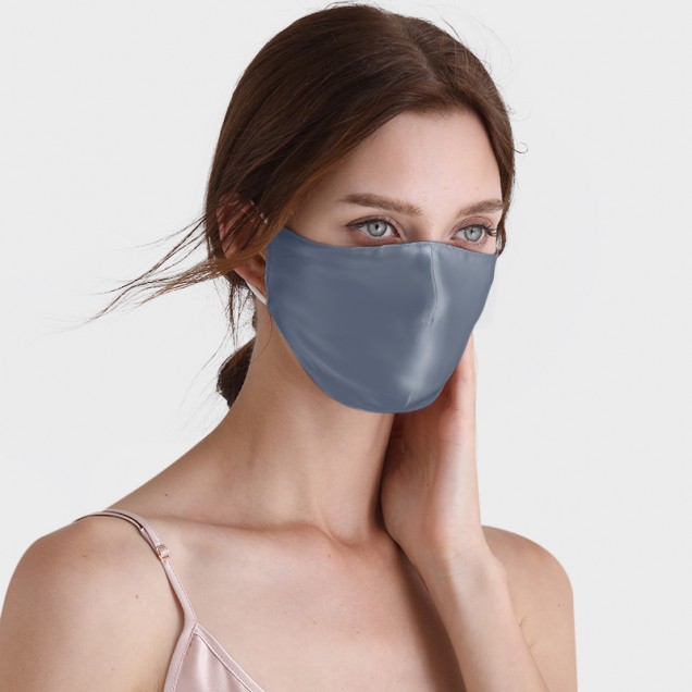Misty Blue & White Double-Sided 22 Momme Silk Face Mask UK for Sale