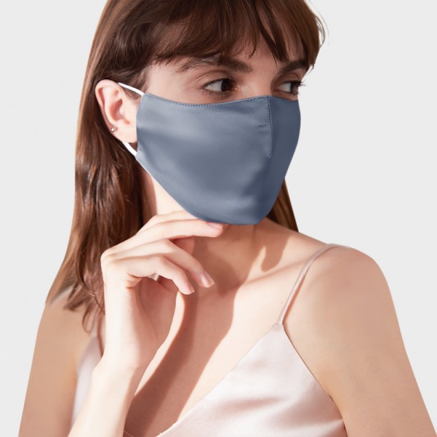 Misty Blue & White Double-Sided 22 Momme Silk Face Mask UK for Sale