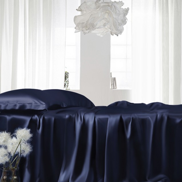 Navy 22 Momme Mulberry Silk Fitted Sheet UK for Sale