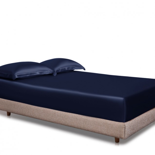 Navy 22 Momme Mulberry Silk Fitted Sheet UK for Sale