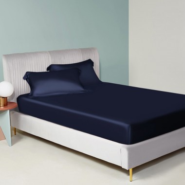 Navy 22 Momme Mulberry Silk Fitted Sheet UK for Sale