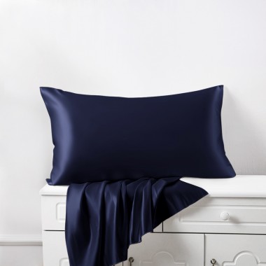 Navy 22 Momme Mulberry Zipper Silk Pillowcase UK for Sale