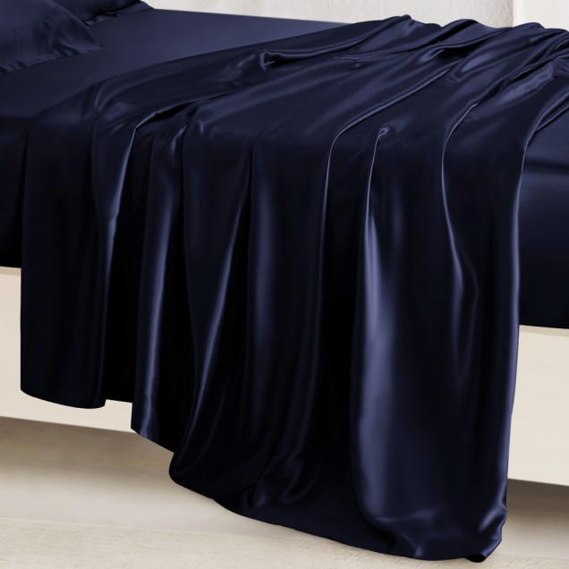 Navy 22 Momme Mulberry Silk Sheet Set UK for Sale Navy 22 Momme Mulberry Silk Sheet Set UK for Sale
