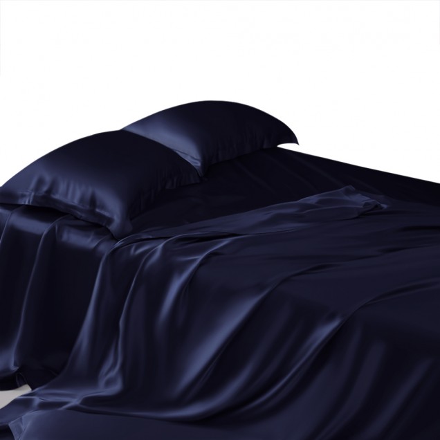 Navy 22 Momme Mulberry Silk Sheet Set UK for Sale Navy 22 Momme Mulberry Silk Sheet Set UK for Sale