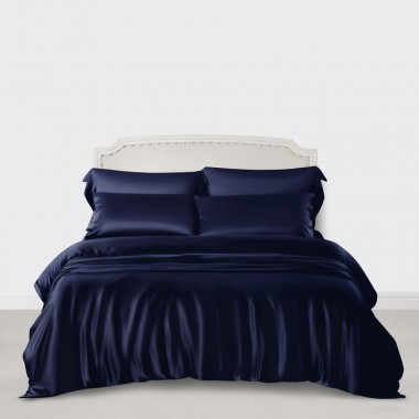 Navy 3 PCS 22 Momme Mulberry Silk Duvet Cover Set UK for Sale
