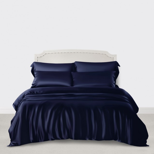 Navy 3 PCS 22 Momme Mulberry Silk Duvet Cover Set UK for Sale Navy 3 PCS 22 Momme Mulberry Silk Duvet Cover Set UK for Sale
