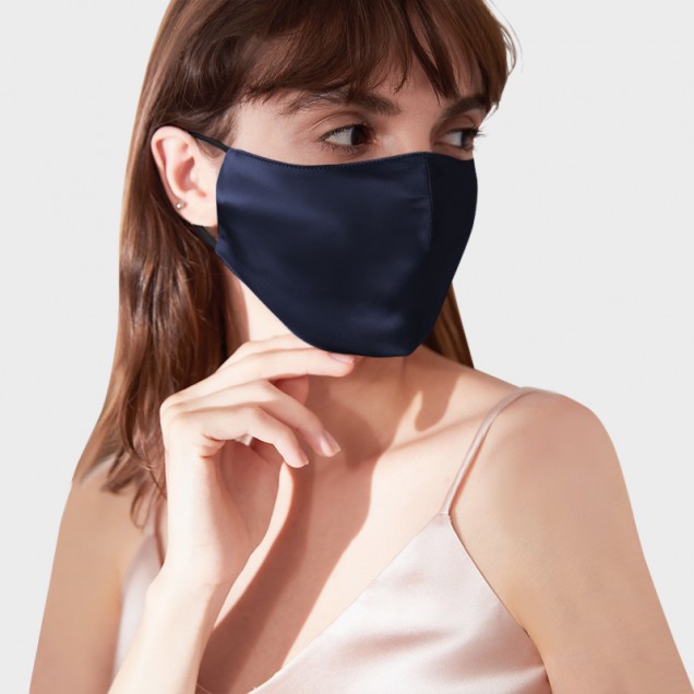 Navy & Black Double-Sided 22 Momme Silk Face Mask UK for Sale Navy & Black Double-Sided 22 Momme Silk Face Mask UK for Sale