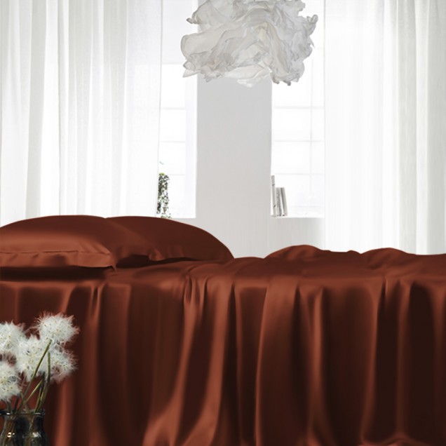 Rust Red 22 Momme Mulberry Silk Fitted Sheet UK for Sale Rust Red 22 Momme Mulberry Silk Fitted Sheet UK for Sale