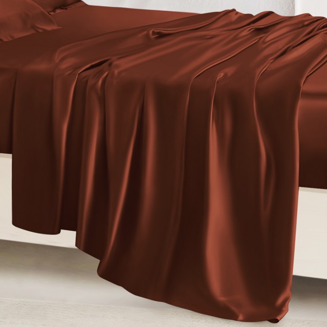 Rust Red 22 Momme Mulberry Silk Sheet Set UK for Sale Rust Red 22 Momme Mulberry Silk Sheet Set UK for Sale