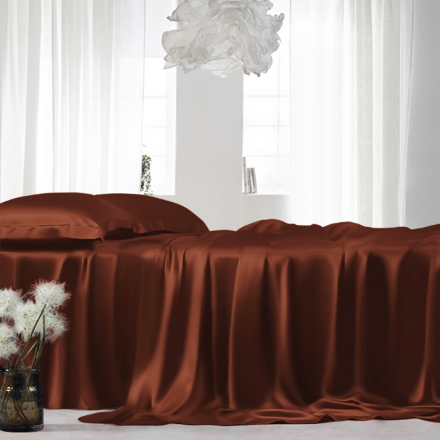Rust Red 22 Momme Mulberry Silk Sheet Set UK for Sale Rust Red 22 Momme Mulberry Silk Sheet Set UK for Sale