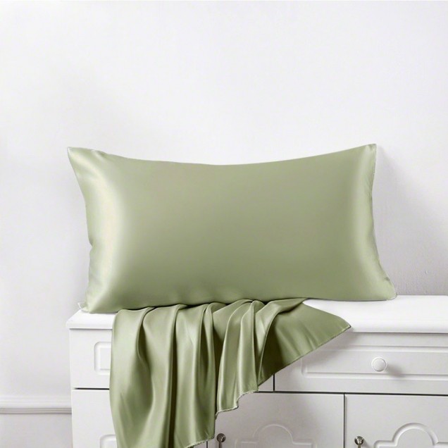 Sage Green 22 Momme Mulberry Zipper Silk Pillowcase UK for Sale Sage Green 22 Momme Mulberry Zipper Silk Pillowcase UK for Sale
