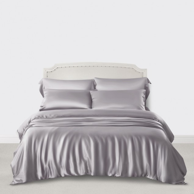 Silver 3 PCS 22 Momme Mulberry Silk Duvet Cover Set UK for Sale Silver 3 PCS 22 Momme Mulberry Silk Duvet Cover Set UK for Sale