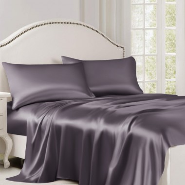 Slate Gray 22 Momme Mulberry Silk Flat Sheet UK for Sale