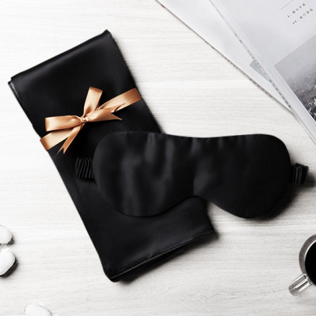 Two Piece Silk Gift Set Black Pillowcase & Eye Mask UK for Sale