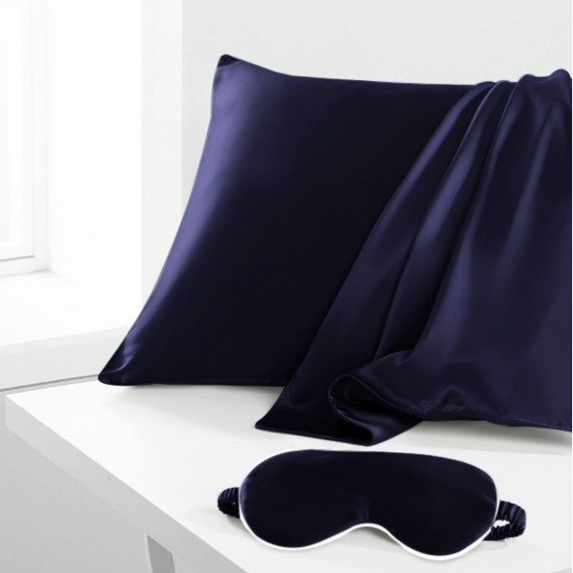 Two Piece Silk Gift Set Navy Pillowcase & Eye Mask UK for Sale Two Piece Silk Gift Set Navy Pillowcase & Eye Mask UK for Sale