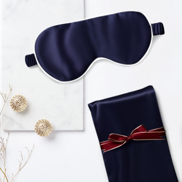 Two Piece Silk Gift Set Navy Pillowcase & Eye Mask UK for Sale Two Piece Silk Gift Set Navy Pillowcase & Eye Mask UK for Sale