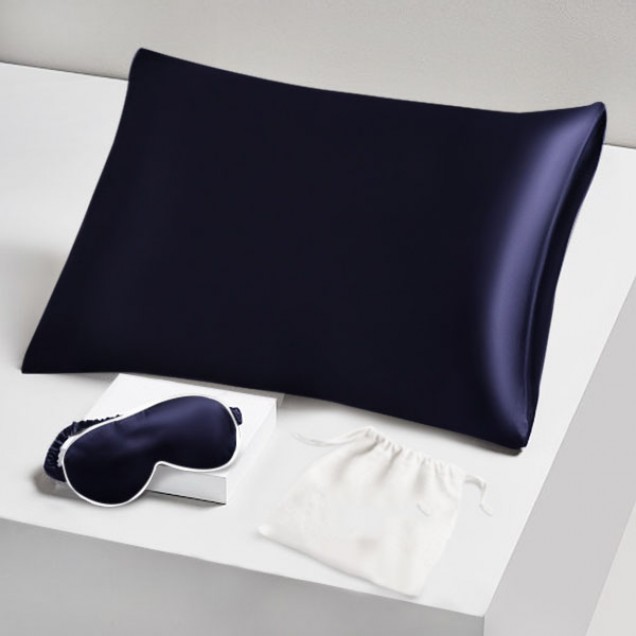 Two Piece Silk Gift Set Navy Pillowcase & Eye Mask UK for Sale Two Piece Silk Gift Set Navy Pillowcase & Eye Mask UK for Sale